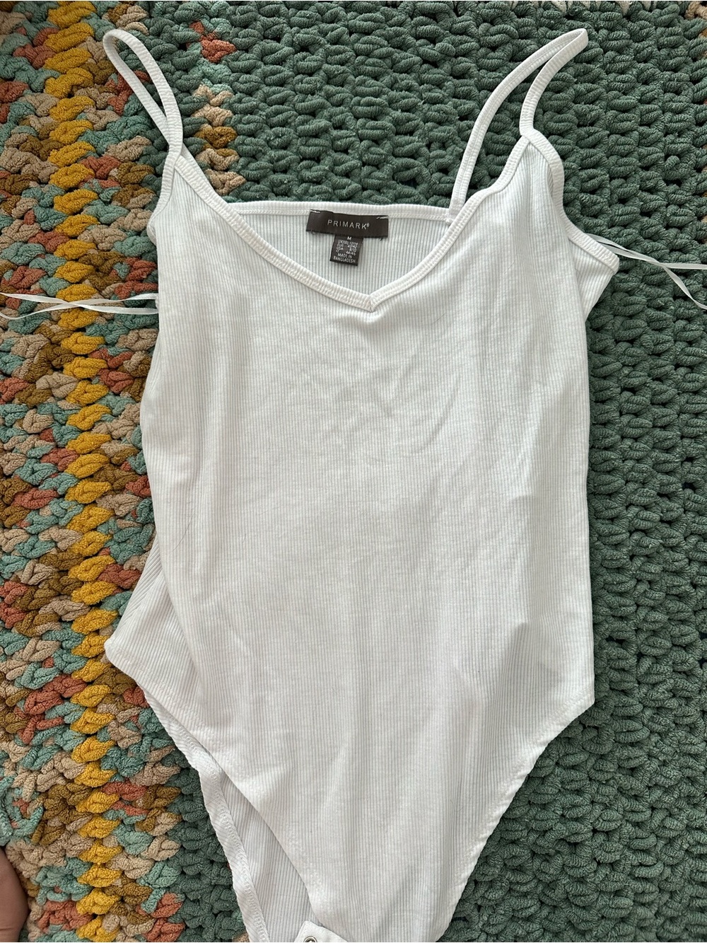 Primark White Ribbed V-Neck Strap Bodysuit